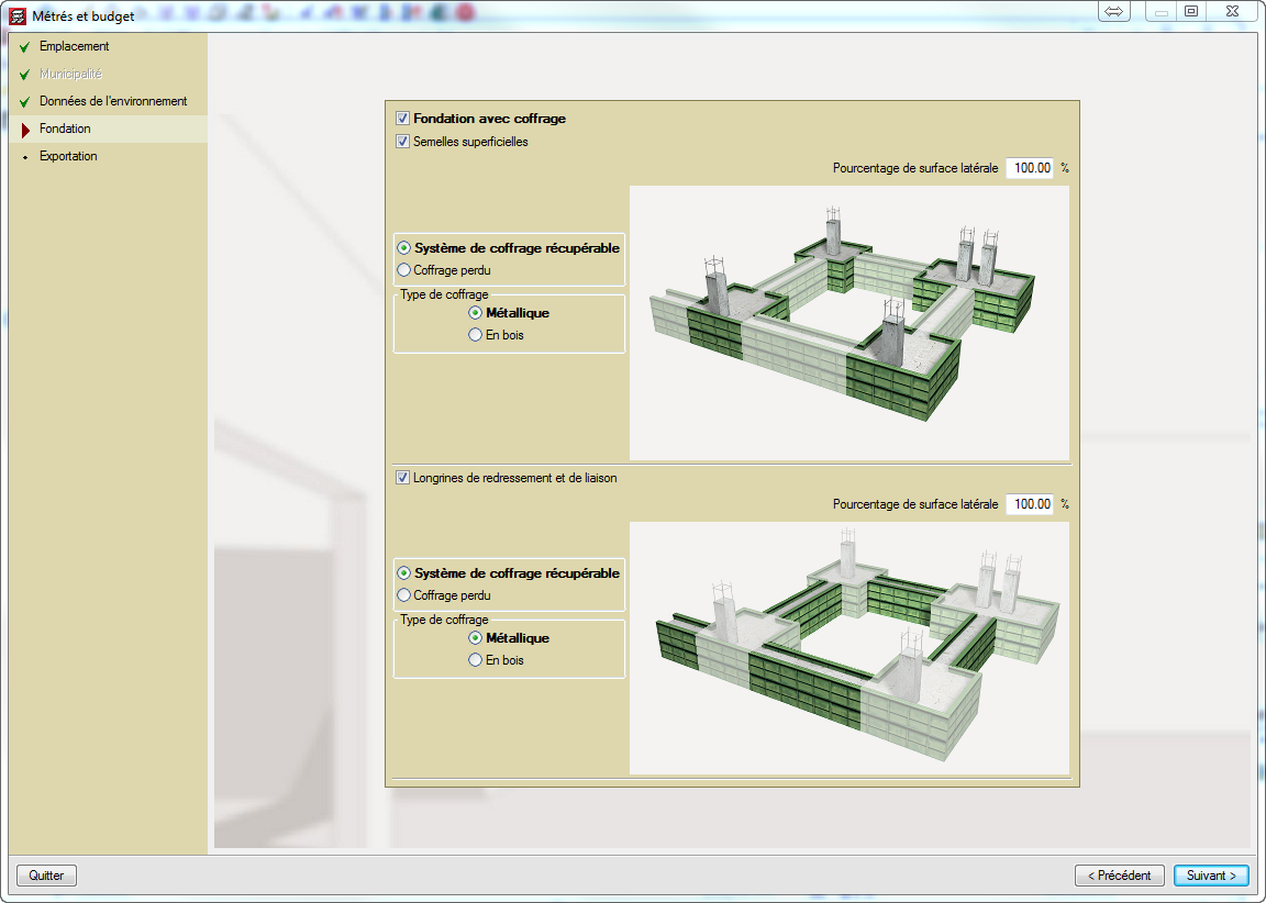 Production et exportation du métré et du budget de la structure calculée par CYPECAD