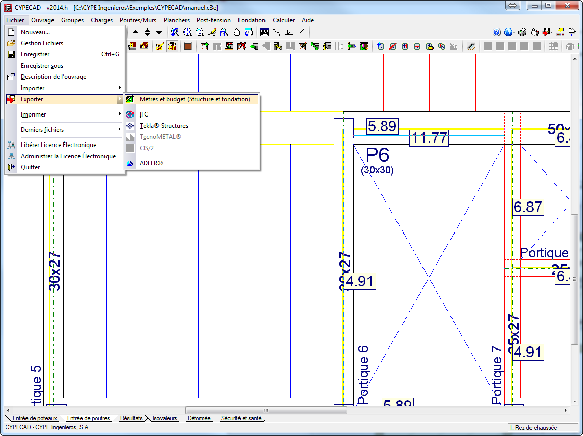 Production et exportation du métré et du budget de la structure calculée par CYPECAD